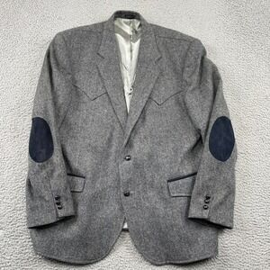 Brad Whitney Blazer Mens 48R Grey Herringbone Western Suede Elbow Patch Tweed